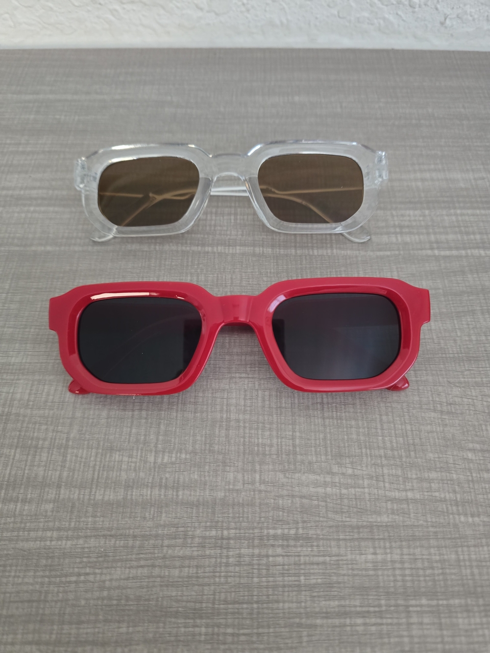 NEW Set of 2 Chunky Y2K Rectangle Sunglasses - Red & Clear